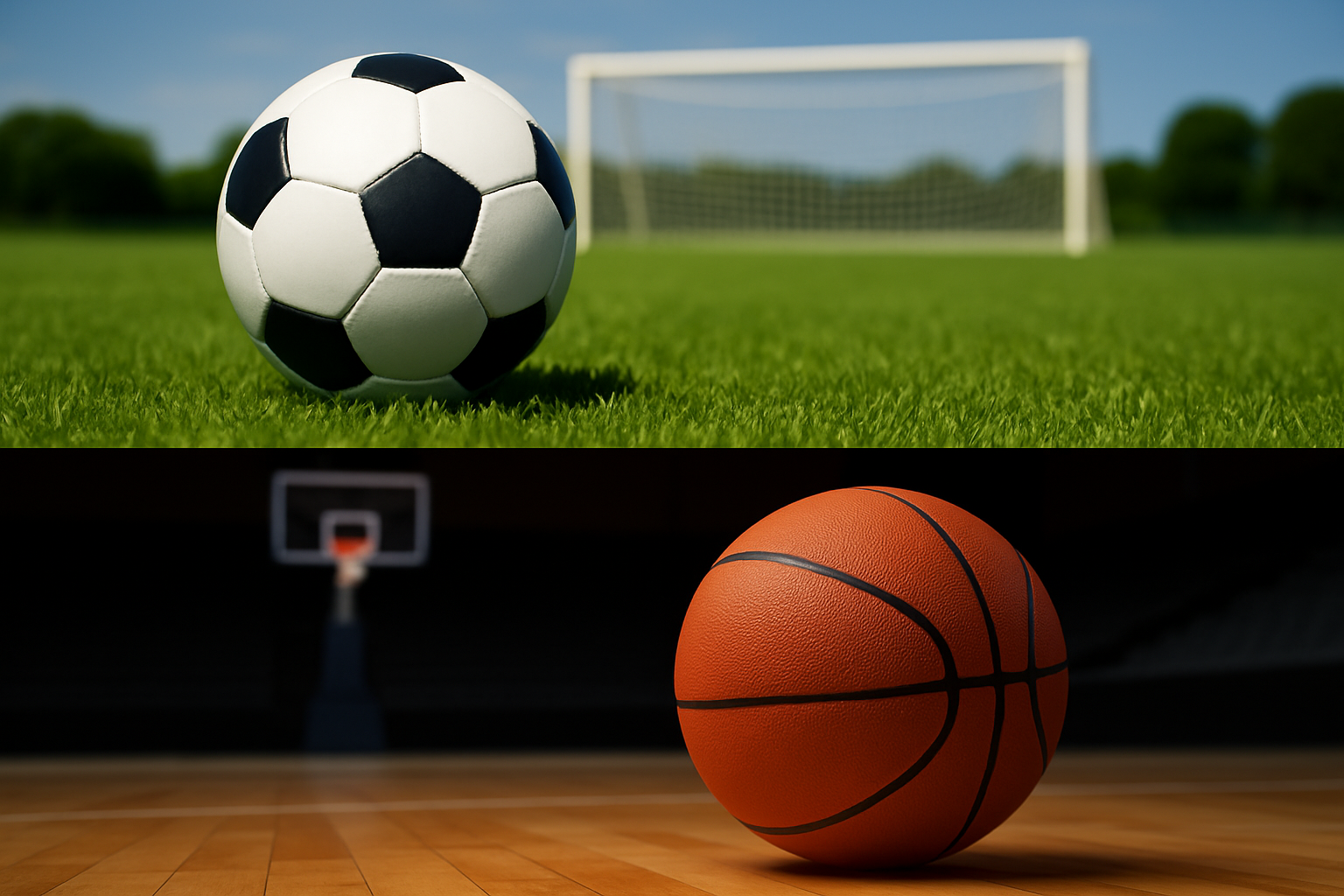 futebol em cima e em baixo basquetebol